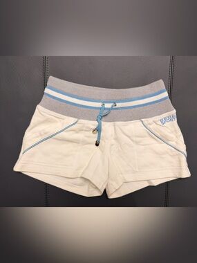 bebe Sport  Y2K white Athletic Shorts with Light Blue Accents